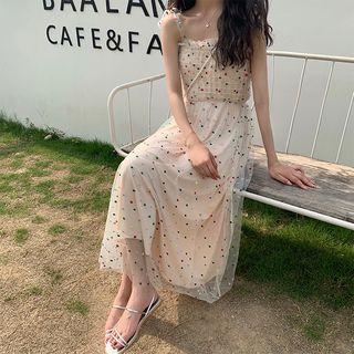 Dotted Mesh Sleeveless Dress As Shown In Figure - One Size