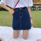 Contrast Stitching High-waist Denim Mini A-line Skirt