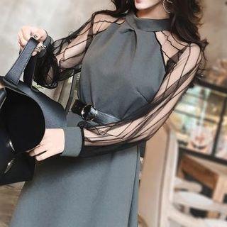 Plain Raglan Mesh Midi Dress
