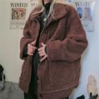 Fleece Button-up Coat Coffee - One Size