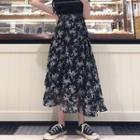 Flower Print Chiffon Midi A-line Skirt As Shown In Figure - One Size