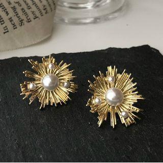 Faux Pearl Star Stud Earring 1 Pair - Silver Needle Earrings - One Size