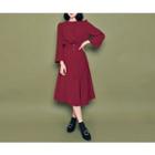 Round-neck Slit-side Dress With Belt