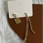 Embossed Square Chain Asymmetrical Fringed Earring 1 Pair - Silver Needle - Gold - One Size