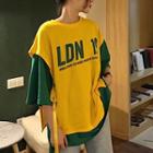 Elbow Sleeve Loose T-shirt / Letter Print Vest