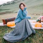 Set: Notch Neck Sweater + Plaid Mid A-line Skirt