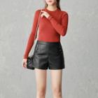 Faux-leather Buttoned Shorts