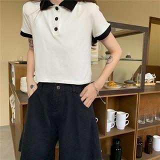 Short-sleeve Contrast Trim Polo Collar T-shirt