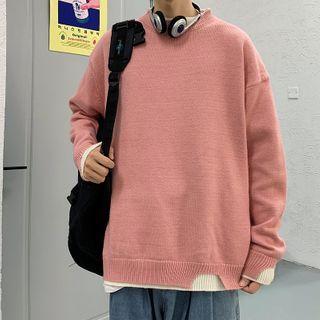 Mock Two Piece Long-sleeve Plain Sweater