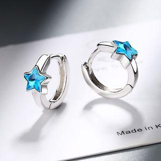 Rhinestone Star Hoop Earring 1 Pair - Platinum - One Size