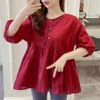 Buttoned Elbow-sleeve Blouse