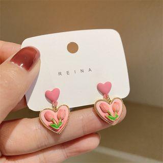 Tulip Heart Alloy Dangle Earring 1 Pair - Pink - One Size