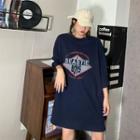Elbow-sleeve Lettering Print Loose-fit T-shirt