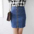 Zip-front Denim Pencil Skirt