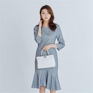3/4-sleeve Ruffled-hem Dress
