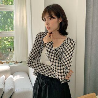 Lettuce-edge Check Cardigan