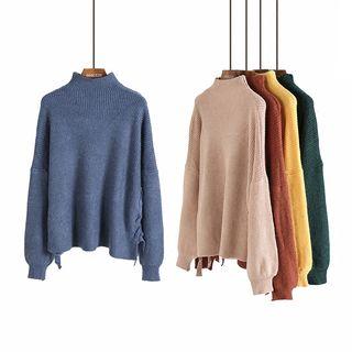 Mock-neck Lace-up Detail Sweater