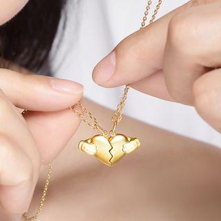 Set Of 2: Couple Matching Flying Heart Pendant Alloy Necklace (various Designs) 2 Pcs - Gold - One Size
