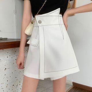 Asymmetric Waist Stitched Flap Skort
