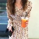 Floral V-neck Long-sleeve Dress As Figure - One Size