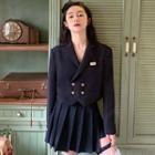 Set: Cropped Double-breasted Blazer + Mini Pleated Skirt