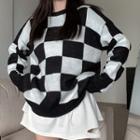 Checker Print Knit Top Black - One Size