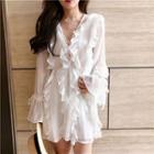 Ruffle Long-sleeve Dress White - One Size