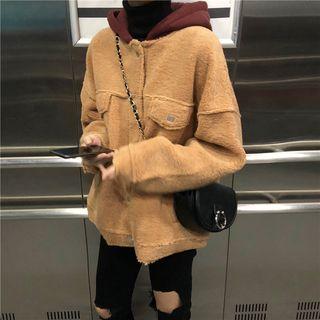 Contrast Hooded Loose Fleece Jacket