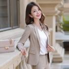 Plaid Elbow-sleeve Blazer / Dress Pants / Set