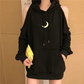 Cold-shoulder Crescent Print Hoodie