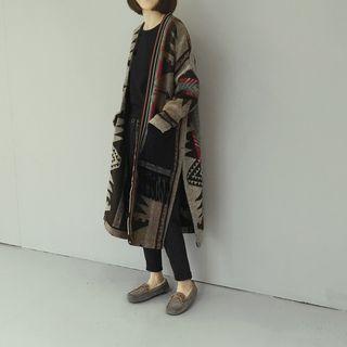 Patterned Open-front Midi Coat