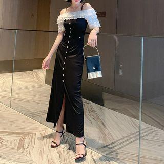Short-sleeve Cold Shoulder Maxi Sheath Dress