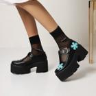 Flower Print Platform Block Heel Mary Jane Shoes