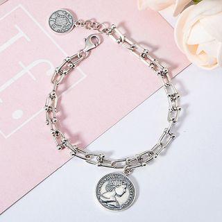 925 Sterling Silver Embossed Coin Bracelet As Shown In Figure - One Size