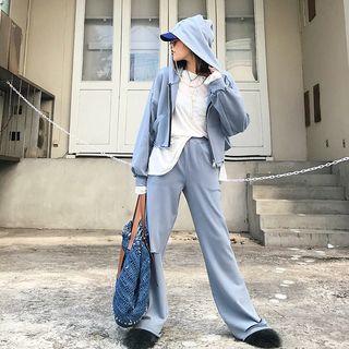 Cut Out Zip Hooded Jacket / Wide-leg Sweatpants