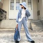 Cut Out Zip Hooded Jacket / Wide-leg Sweatpants