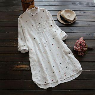 Long-sleeve Dotted Embroidered Midi Dress
