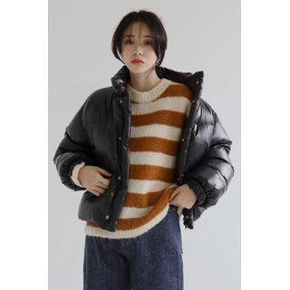 Snap-button Oversized Padded Jacket Black - One Size