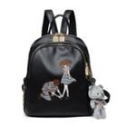 Faux-leather Embroidery Studded Backpack
