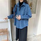 Mock Two-piece Long-sleeve Mock-neck Corduroy Shirt