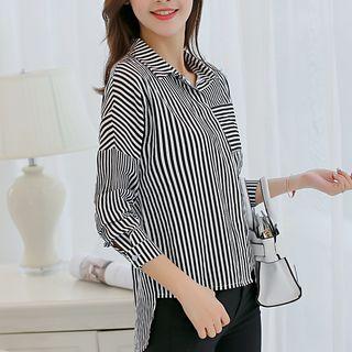 Dip-back Drop-shoulder Striped Blouse