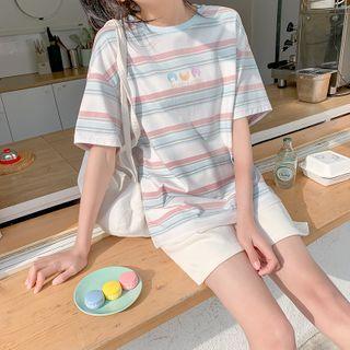 Cartoon Print Striped Short-sleeve Tee