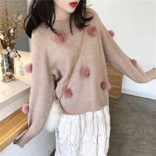 Pom Pom Detail Off-shoulder Sweater