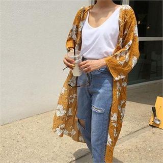Open-front Floral-pattern Cardigan