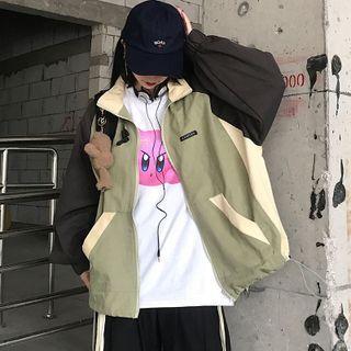 Panel Windproof Jacket Black & Green & Khaki - One Size