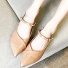 Studded Low Heel Pointed Mary Jane Shoes