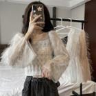 Long-sleeve Fluffy Knit Crop Top