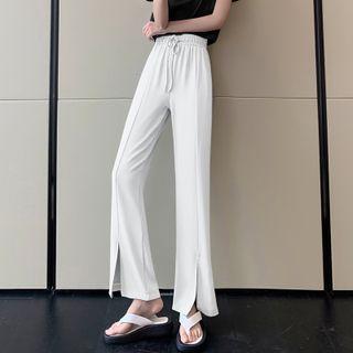 Drawstring Waist Slit-front Straight-cut Pants