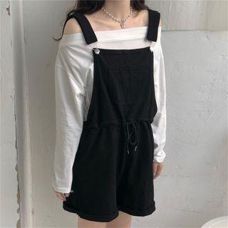 Off Shoulder Plain Long-sleeve Top / Plain Playsuit