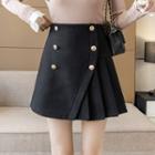 High-waist Asymmetrical Pleated Mini A-line Skirt
